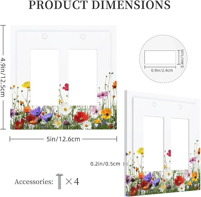 Decorative Outlet Covers Colorful Wildflowers Plant Floral Daisy 2 Gang Double Gfci Rocker Electrical Wall Panels Light Switch Cover Plate For Bed Room Living Room Decor