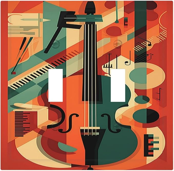 Decorative Switch Plates Violin Abstract Jazz Colorful Painting 2 Gang Double Toggle Outlet Light Switch Cover Wall Plate Electrical Faceplate for living Room Office Decor