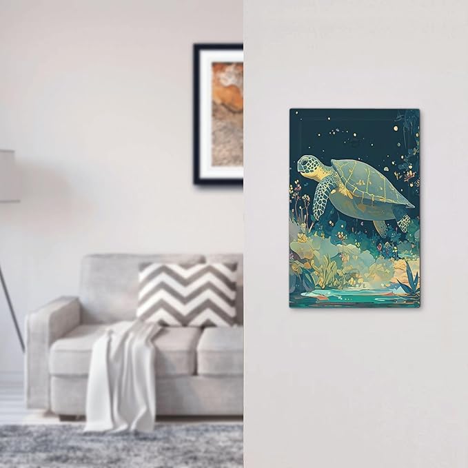 Light Switch Cover Plate Fantasy Sea World Sea Turtle Floral Plant 1 Gang No Device Blank Electrical Wall Plates Faceplate Decorative Switch Plate for Kids Room Nursery Decor