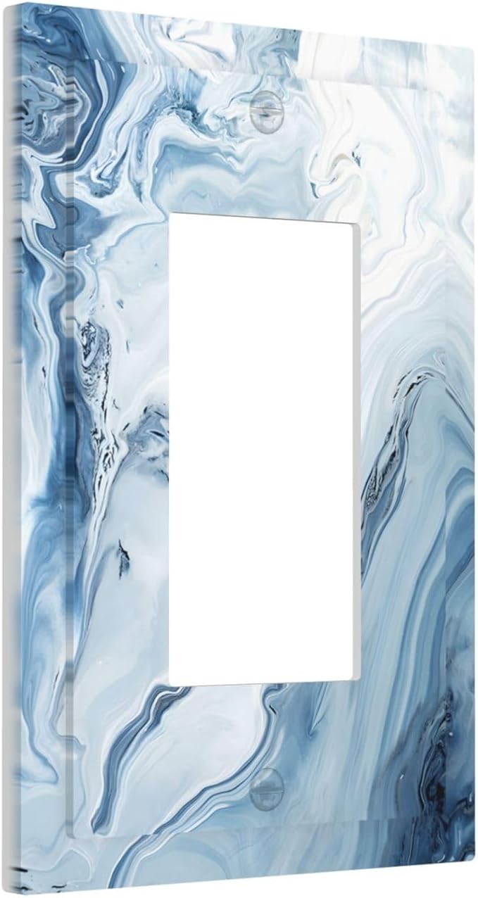 Light Blue Marble Texture Abstract Print Decorative Outlet Covers 1 Gang Single Rocker Light Switch Cover Plate Wall Plates GFCI Faceplate for Bathroom Kitchen Home Decor