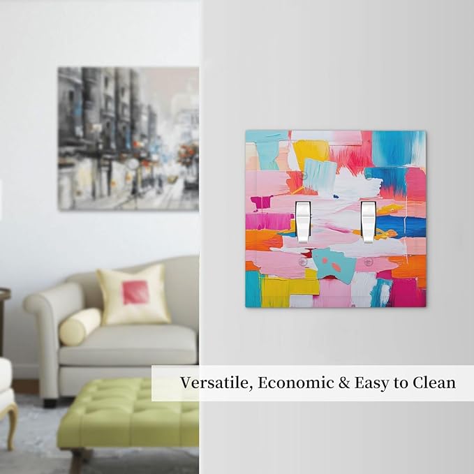 Decorative Switch Plates Multicoloured Modern Watercolor Oil Painting 2 Gang Double Toggle Outlet Light Switch Cover Wall Plate Electrical Faceplate for living Room Bedroom Decor