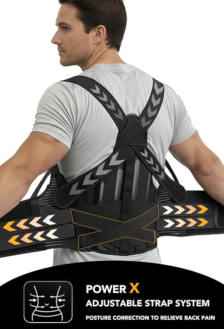 BigRose Posture Corrector for Women and Men, X Power Support Belt for Back Pain Relief with Adjustable Shoulder Straightener, Upper Lower Lumbar Neck Support, Comfortable Back Brace, Medium