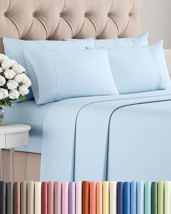 Full 6 Piece Sheet Set - Cooling & Breathable Bed Sheets - Hotel Luxury Bed Sheets for Women, Men, Kids & Teens - Bedding with Deep Pockets & Easy Fit - Soft and Wrinkle Free - Full Light Blue Sheets