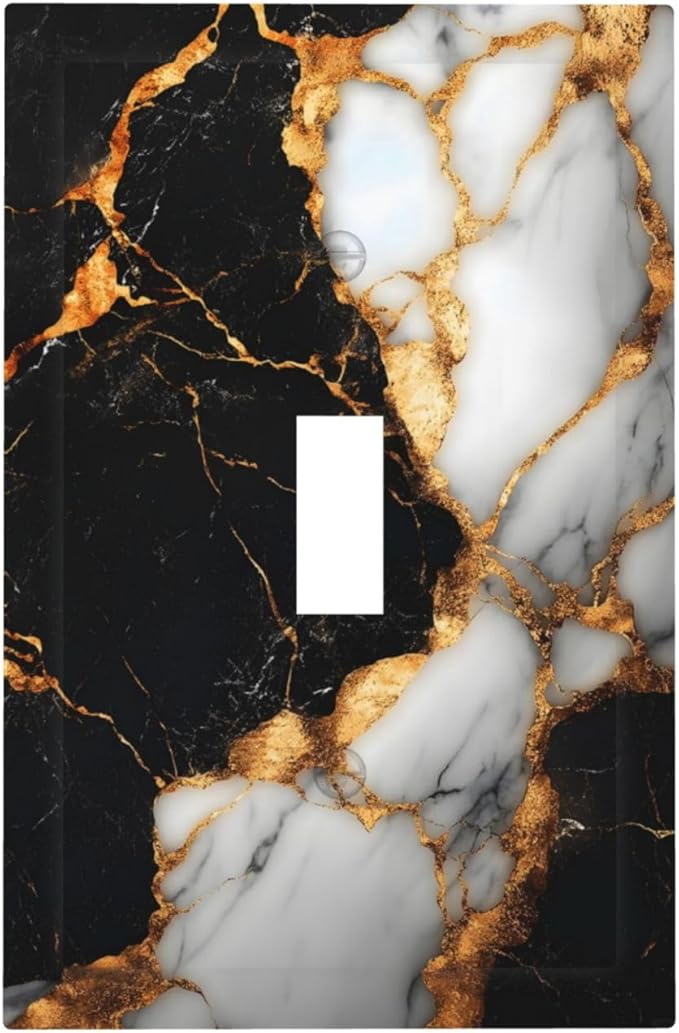 Decorative Light Switch Covers Black Gold Marble 1 Gang Light Switch Cover Plate Single Toggle Wall Plate Outlet Covers Wall Plate Dimmer Faceplate for Country Bathroom Bedroom Decor
