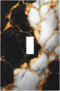 Decorative Light Switch Covers Black Gold Marble 1 Gang Light Switch Cover Plate Single Toggle Wall Plate Outlet Covers Wall Plate Dimmer Faceplate for Country Bathroom Bedroom Decor