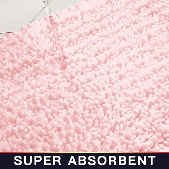 Walensee Bathroom Rug 2 Pieces Set Non Slip Bath Mat (20"x32" Plus 20"x32" Blush) Water Absorbent Super Soft Shaggy Chenille Machine Washable Dry Extra Thick Perfect Carpet for Shower Floor