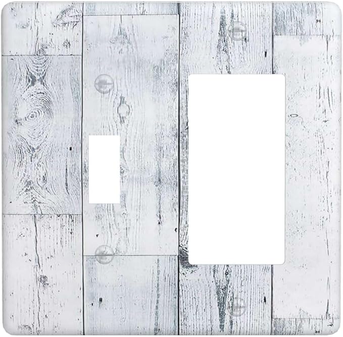 Outlet Covers Vintage Grey White Wood Grain 1 Toggle 1 Rocker Combination Decorative Wall Plate Electrical Switch Plates Light Switch Cover Plate for Farmhouse Bathroom Decor