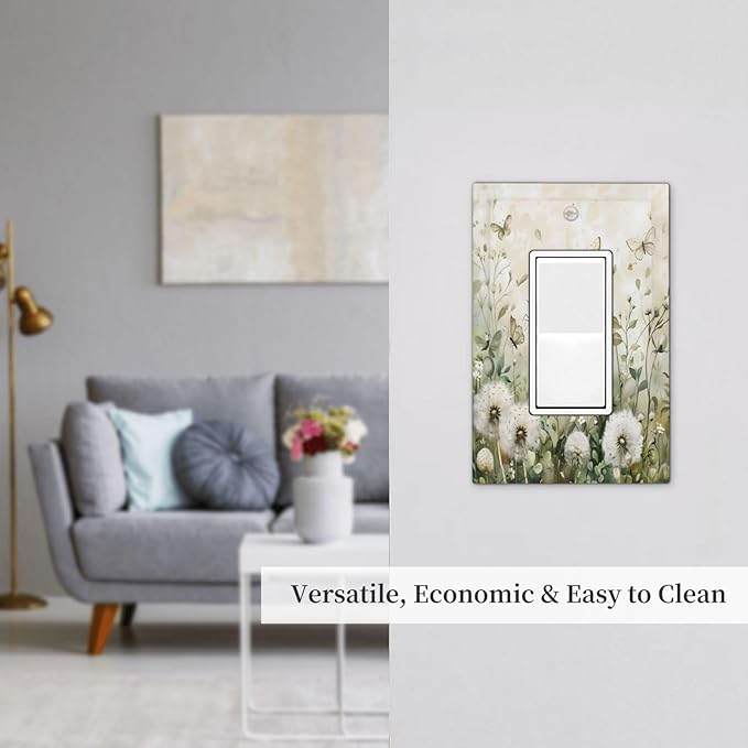 Dandelions Butterflies Watercolor Wildflowers Floral Decorative Outlet Covers 1 Gang Single Rocker Light Switch Cover Plate Wall Plates GFCI Faceplate for Bedroom Living Room Decor