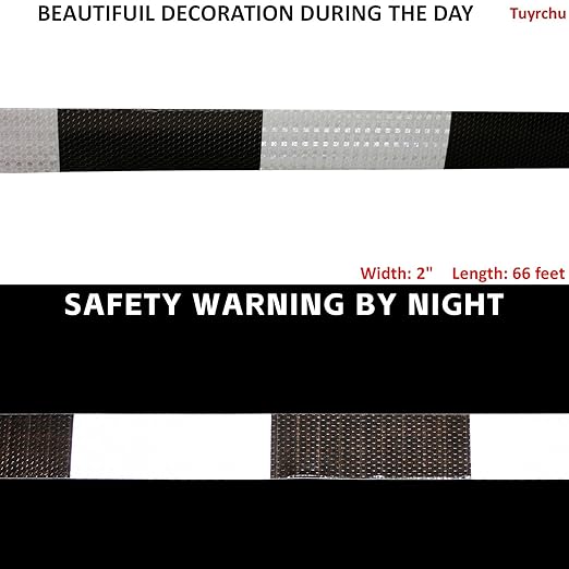 Reflective Tape Black White 2 inch Wide, Outdoor Waterproof Hazard Conspicuity Warning Industrial Marking Tape (66 feet)