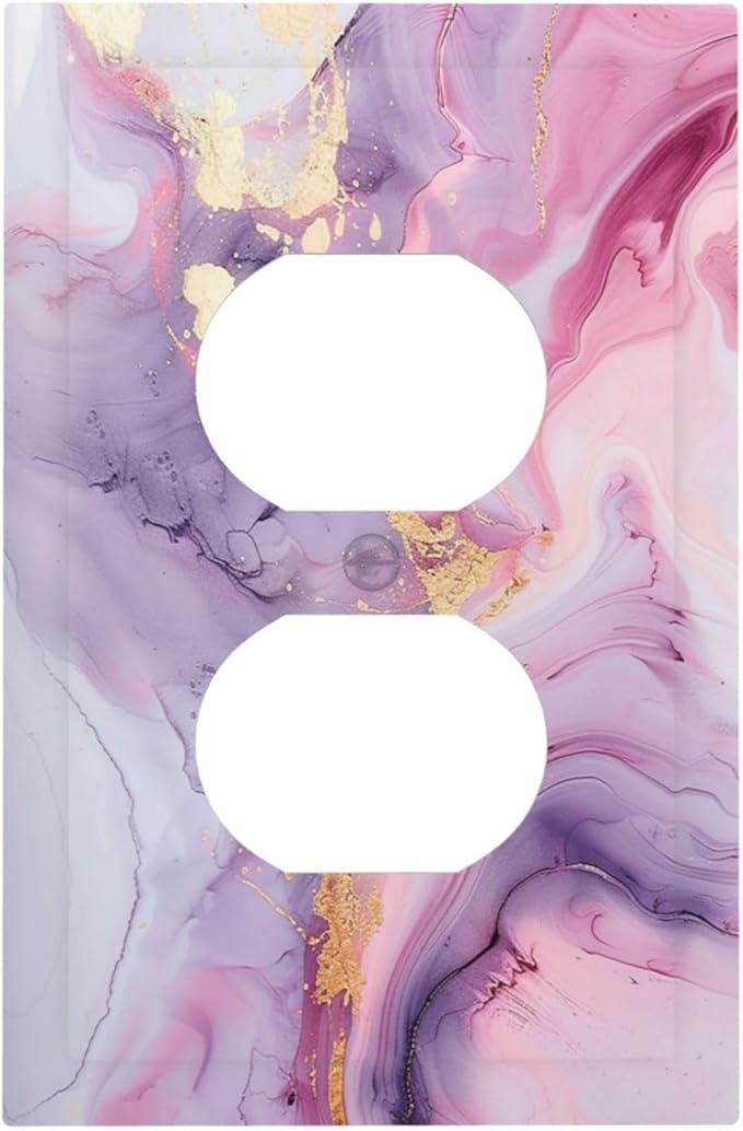 Outlet Covers Pink Marble Abstract Purple Gold Texture 1 Gang Duplex Wall Plate Decorative Switch Plates Electrical Receptacle Faceplate Light Switch Cover for Bathroom living Room Decor