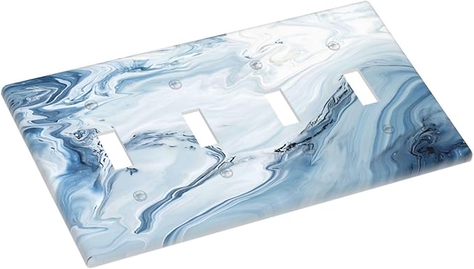 Light Blue Marble Texture Abstract Print Light Switch Covers Quad Toggle Electrical Faceplate 4 Gang Wall Plate Decorative Switch Plates Cover for Bathroom Kitchen Home Decor