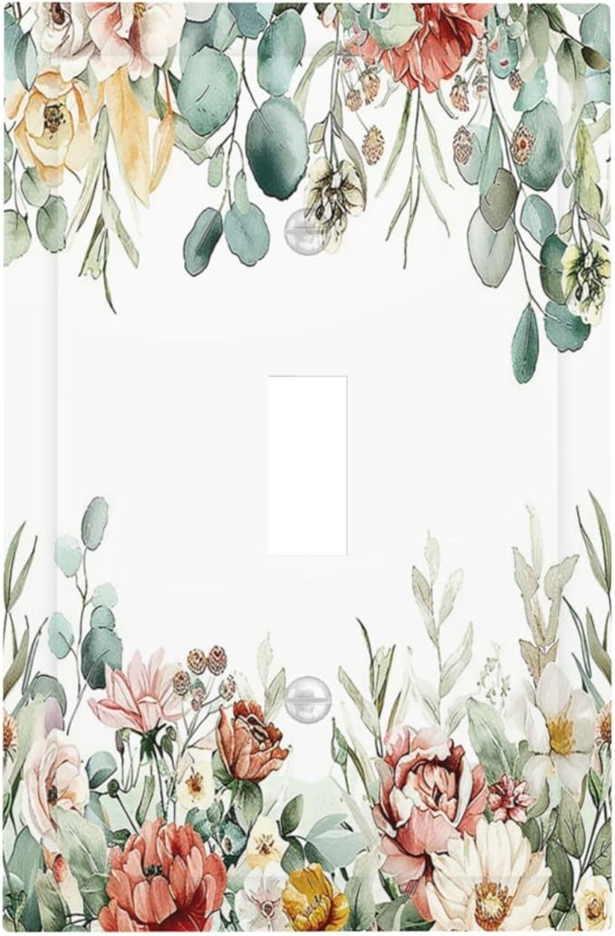 Decorative Light Switch Cover Vintage Boho Floral Leaves Rustic Sage Botanical 1 Gang Single Toggle Device Electrical Faceplate Switchplates Decorator Outlet Wall Plate for Bedroom Home Decor