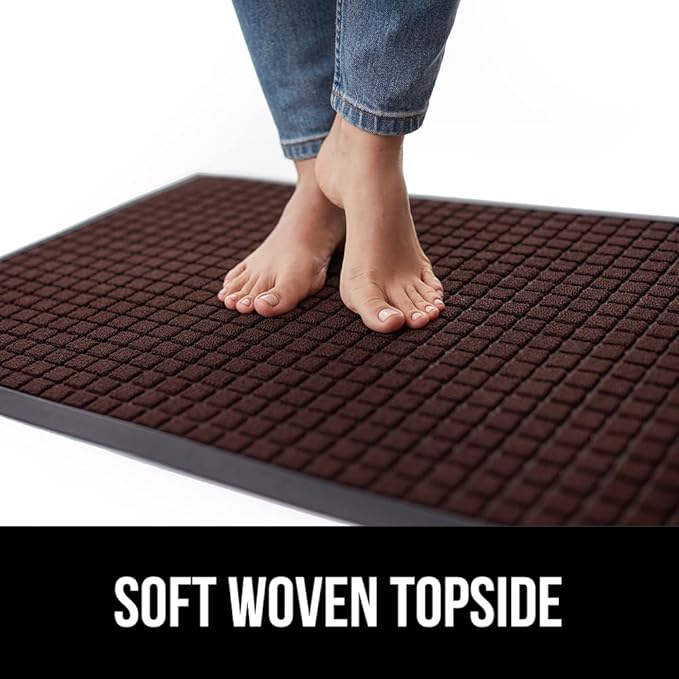 GORILLA GRIP 100% Waterproof All-Season WeatherMax Doormat US Designed Natural Rubber, Stain and Fade Resistant, Low Profile Indoor Outdoor Door Mats, Easy Clean Patio Mat, 17x29, Coffee Square