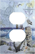 Outlet Covers Sea Ocean Sand Coast Compass Ship Lighthouse Anchor 1 Gang Duplex Light Switch Cover Plate Decorative Wall Plates Electrical Switchplate Receptacle Cover for Bathroom Decor
