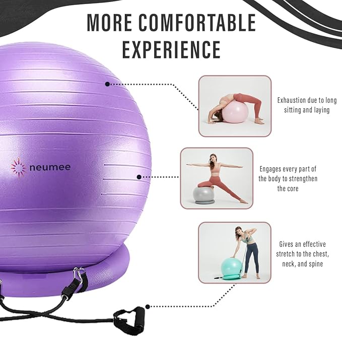 Yoga Ball Chair with 65cm Exercise Ball & 2 Resistance Bands, Stability Base for Home Office, Yoga, Pilates & Fitness, Balance Ball for Posture, Core Strength & Low Impact Workouts