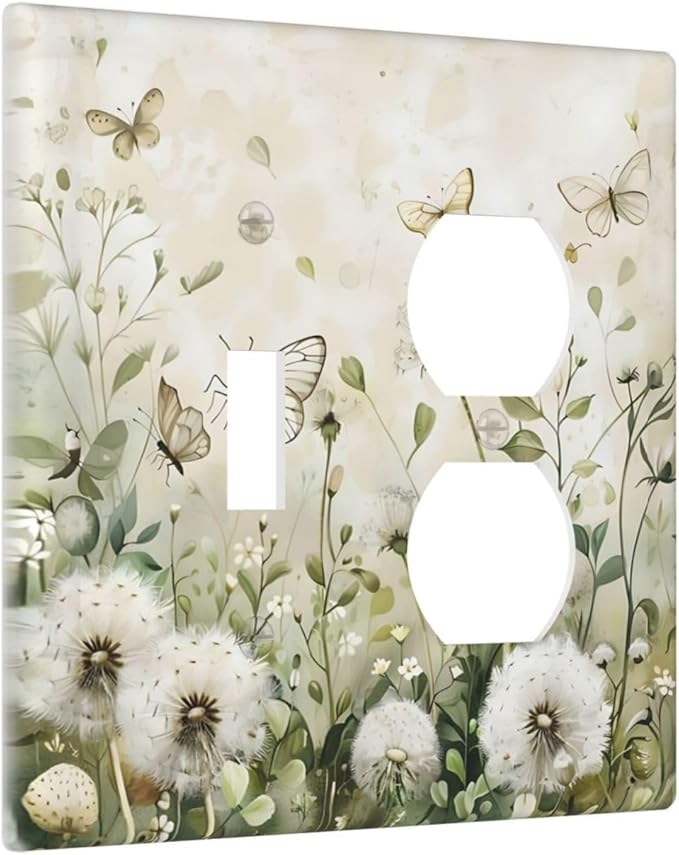 Dandelions Butterflies Watercolor Wildflowers Floral Wallplates 1 Toggle 1 Duplex Switch Plate Electrical GFCI Faceplate Decorative Light Switch Covers for Bedroom Living Room Decor