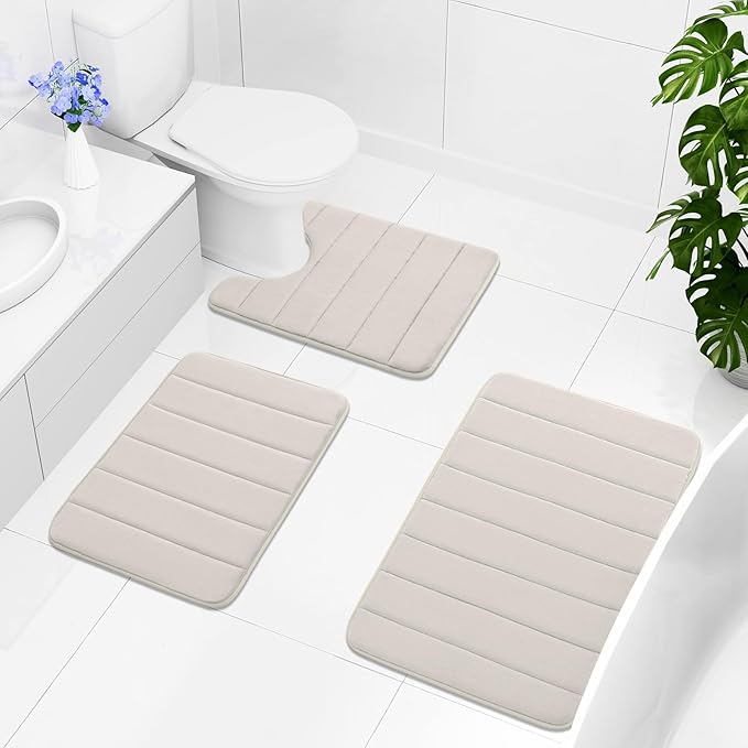 Buganda Memory Foam Bath Mat, 30" x 20", Ultra Soft and Non-Slip Bathroom Rugs, Water Absorbent and Machine Washable Bath Rug for Bathroom, Shower, and Tub, Cream