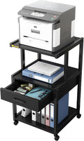 Printer Stand, 3-Tier Mobile Printer Cart, 31.5 x 14.96 x 17.72 Inches Square Printer Table with Storage Rack, Rolling Printer Table with Industrial Wheels for Home Office, Black