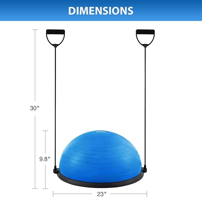 ZELUS Balance Ball Trainer with Resistance Bands and Foot Pump, Inflatable Yoga Ball for Home Gym Workouts, 23 Inch Exercise Half Ball for Balance Training Core Strength Fitness More, 330lb Cap