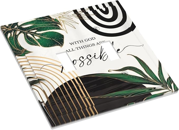 Boho Abstract Tropical Green Palm Leaf Mid Century Decorative Switch Plates 2 Gang Double Toggle Outlet Light Switch Cover Wall Plate Electrical Faceplate for Office Home Decor