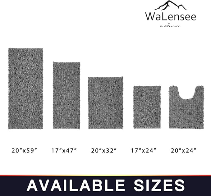 Walensee Bathroom Rug 2 Pieces Set Non Slip Bath Mat (20"x32" Plus 20"x24" U Grey/Gray) Water Absorbent Super Soft Shaggy Chenille Machine Washable Dry Extra Thick Perfect Carpet for Shower Floor