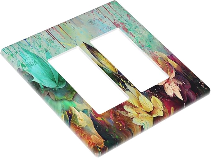 Outlet Covers Watercolor Flower Colorful Floral 2 Gang Wall Plate Double Rocker Light Switch Cover Decorative GFCI Receptacle Cover Electrical Switchplate for Bathroom Bedroom Decor