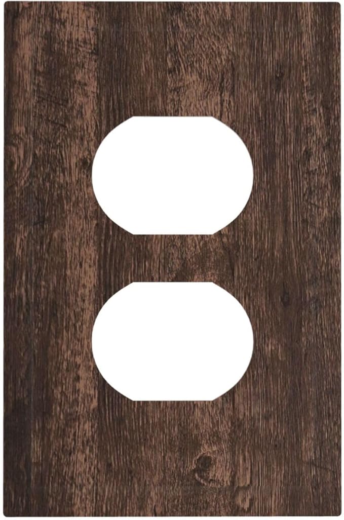Outlet Covers Rustic Dark Brown Wood Grain 1 Gang Duplex Wall Plate Decorative Switch Plates Electrical Receptacle Faceplate Light Switch Cover for Farmhouse Bedroom Decor