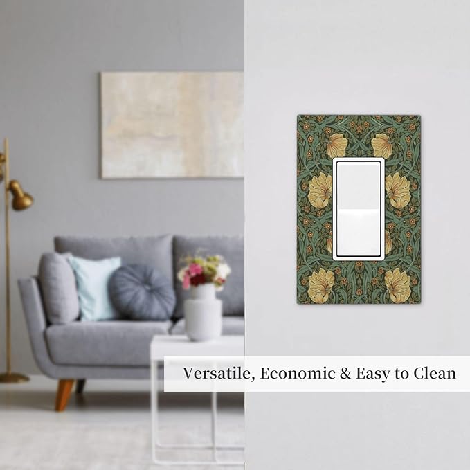 Decorative Outlet Covers William Morris Floral Vintage Flowers Pattern 1 Gang Single Rocker Light Switch Cover Plate Wall Plates GFCI Faceplate for Bedroom living Room Decor