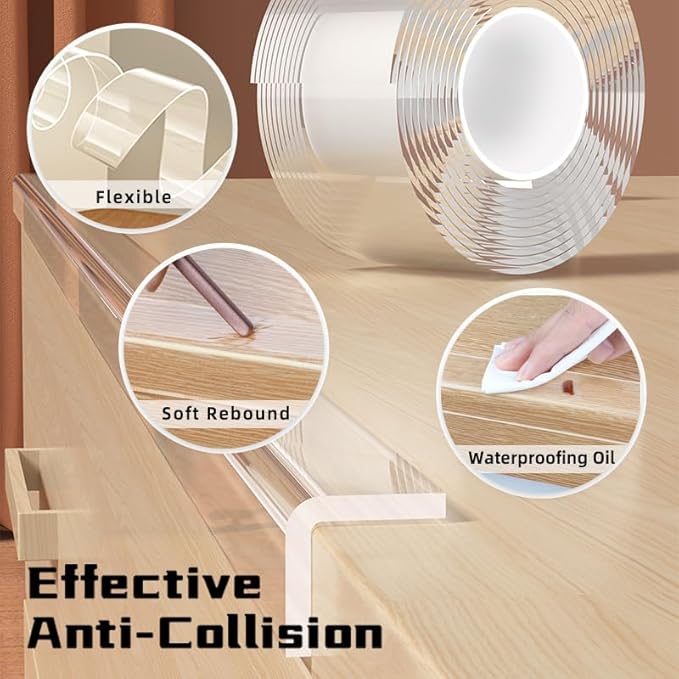 2 Rolls Clear Soft Corner Protectors for Furniture Strip,1.57 in x 13.12 FT,Sharp Edge & Table Bumper,Window Edge,Wall Protector, Soft Corner Guards Safe for Proof,Table Corner Protectors in Family