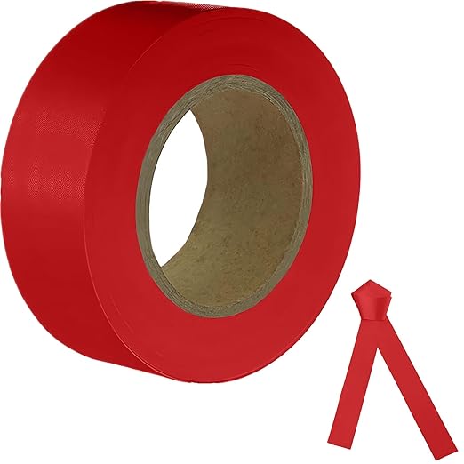 Red Flagging Tape,Surveyors Tape,1-3/16"" × 300' Survey Tape,Tree Marking Ribbon,Non-Adhesive Plastic Ribbon,Trail Marking Tape, TP300-RE