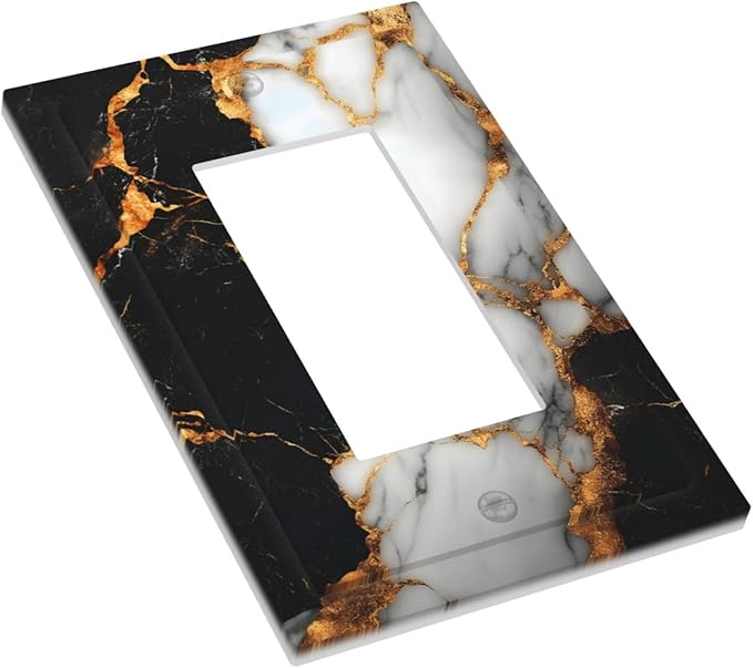 Decorative Outlet Covers Black Gold Marble 1 Gang Rocker Light Switch Cover Plate Single Gfci Light Switch Covers Wall Plate for Country Bathroom Bedroom Decor