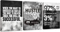 Motivational Office Wall Decor, Inspirational Canvas Wall Art, 3 Pieces Hustle Posters Prints Entrepreneur Success Quote Wall Decor for Lobby Meeting Room Hallway Living Room(72”Wx36”H)