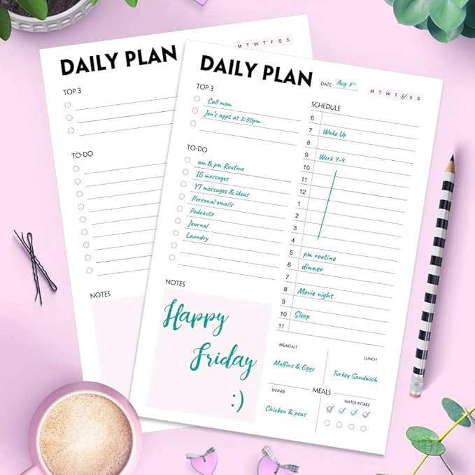 (Pack of 3) Nokingo Daily To Do Lists - A5 Calendar, Organizer with Priority, To Do Lists, Appointments, Meals and Water Intake Tracker, 50 Undated Tear-Off Sheets Daily Planner Pad, 5.8"x8.25"
