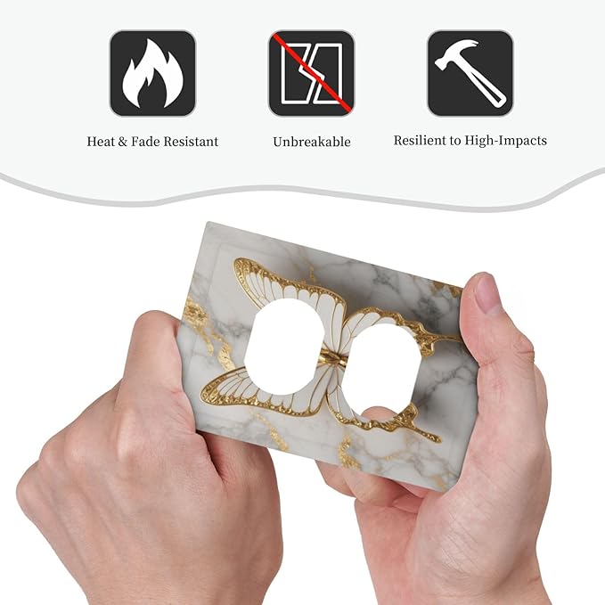 Gold Marble Shine Butterfly Abstract Modern Print Outlet Covers 1 Gang Duplex Light Switch Cover Decorative Switch Plates Electrical Receptacle Faceplate Wall Plate for Bed Room Bathroom Decor