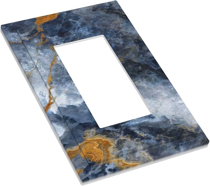Decorative Outlet Covers Gold Dark Blue Gilt Haze Marble 1 Gang Rocker Light Switch Cover Plate Single Gfci Light Switch Covers Wall Plate for Bathroom Decor