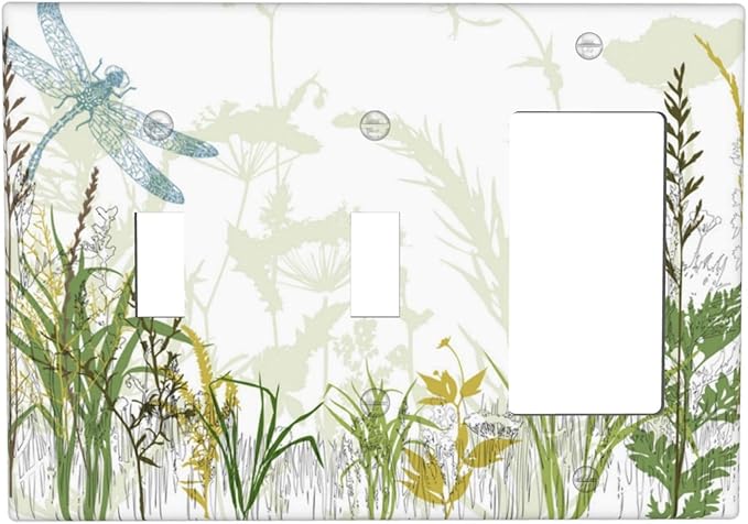 Wild Flower Dragonfly 3 Gang Toggle Rocker Light Switch Cover Plates Decorative Electric Outlet Covers Decorator Wall Switch Plate Receptacle Plug Covers 6.38 * 4.49 Inches