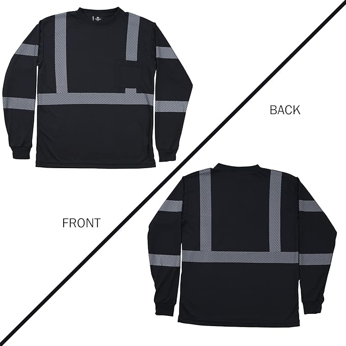 VENDACE Safety Reflective High Visibility Long Sleeve Shirts ANSI Class 3 Hi Vis Construction Work T Shirts for Men