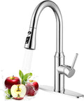 Kitchen Faucet with Pull Down Sprayer, Chrome Faucet for Kitchen Sink Stainless Steel Kitchen Faucets, Single Handle 1 or 3 Hole Faucet with Escutcheon for RV, Outdoor, Laundry & Utility Room Sink