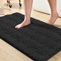 Turquoize Luxury Chenille Bath Rug for Bathroom Rugs Extra Absorbent Bath Mat Non Slip Microfiber Shower Rug for Bathroom Microfiber Shaggy Carpet Rug Size, 20"x 32", Black