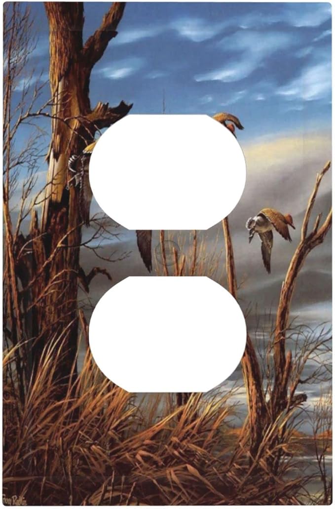 Outlet Covers Hunting Flying Wild Ducks 1 Gang Duplex Light Switch Cover Plate Fall Lakeside Reed Wildlife Animal Mallard Decorative Wall Plate Electrical Receptacle Switchplate for Bathroom