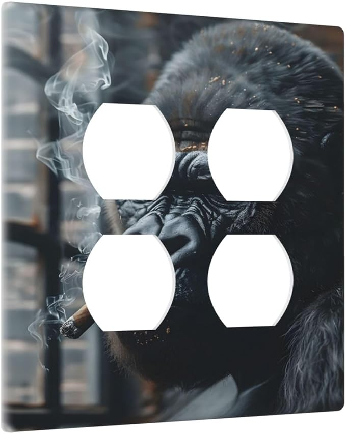 Funny Animal Smoking Black Orangutan Outlet Covers 2 Gang Double Duplex Decorative Light Switch Covers Electrical Wallplates Socket Faceplate for Farmhouse Home Office Decor