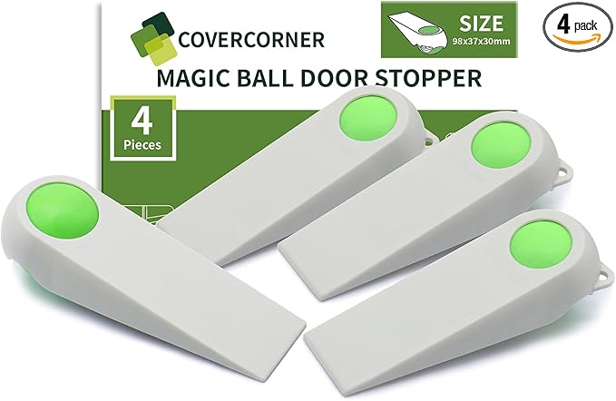 Door Stoppers for Bottom of Door, Rubber Door Stopper Wedges, Door Holders for All Types of Surfaces, 4 Pack Magic Ball Door Stops, 3.9 inch, Beige and Green