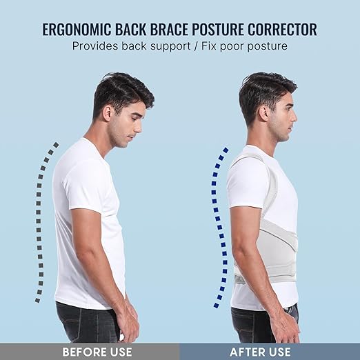 Posture Corrector for Women and Men, Adjustable Back Brace with Full Back Support, Shoulder Straightener for Spine Alignment, Kyphosis, Hunchback, Scoliosis, Lumbar, Spine, Grey (Medium)