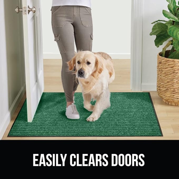 GORILLA GRIP Waterproof Traffic Guard Door Mat, 72x48, Heavy Duty Entryway Mats, Strong Rubber Back Commercial Utility Rugs for Office Hallway, Garage Floor and Home, Low Profile Carpet Runner, Green