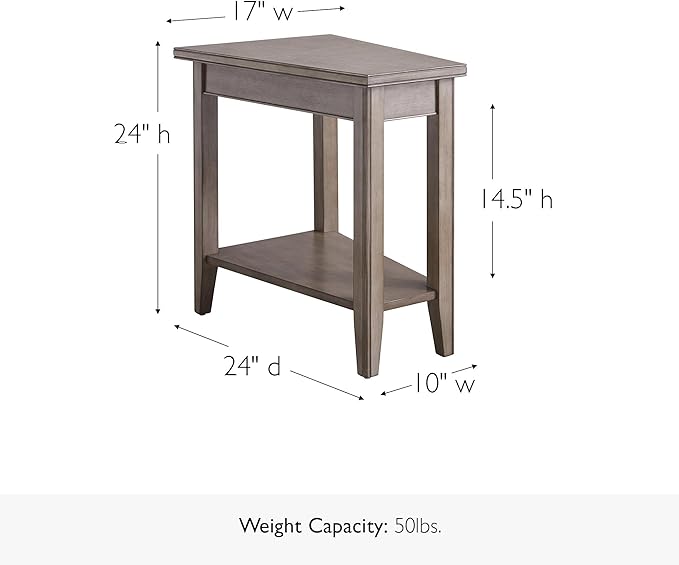 Leick Home Laurent End Table, Solid Wood, Wedge Shape, with Shelf, for Living Room and Small Spaces, Gray, 10502-GR