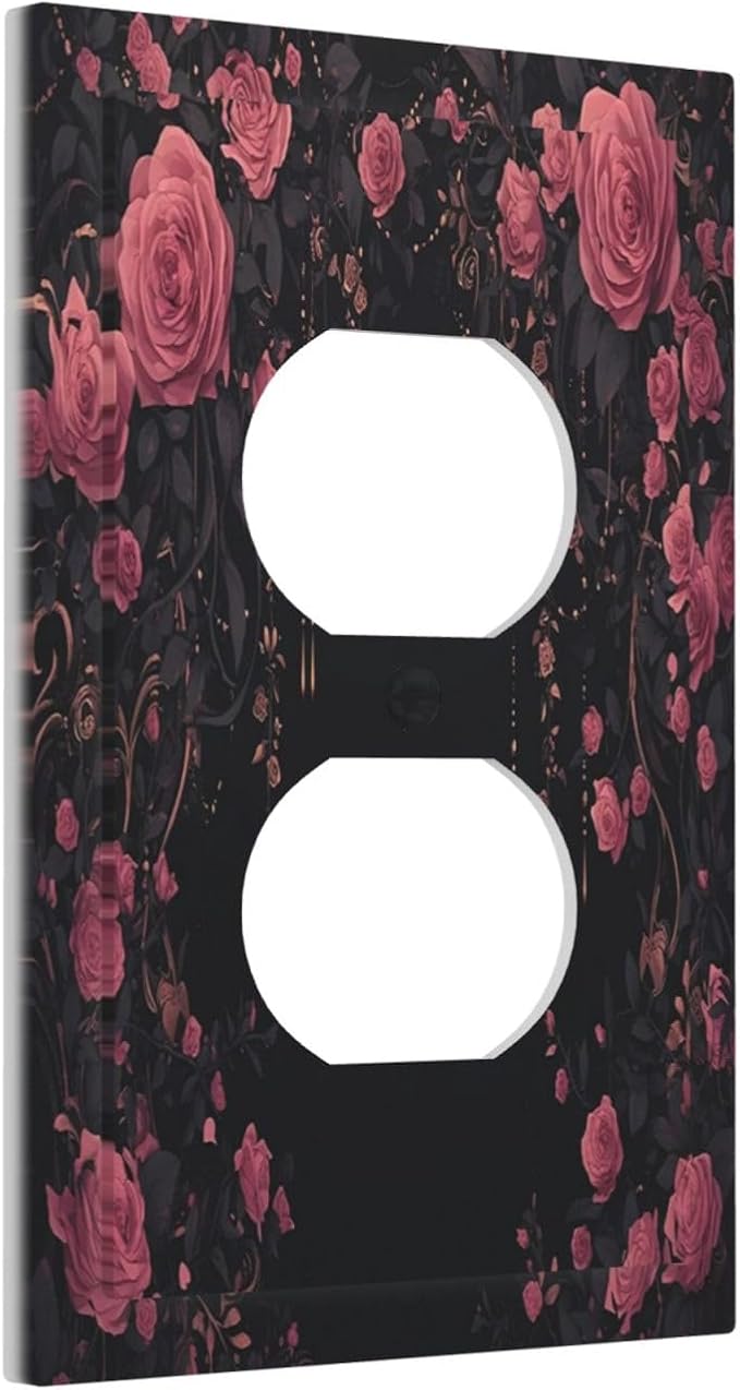 Outlet Covers Dark Background Red Rose Leaf 1 Gang Duplex Wall Plate Decorative Switch Plates Electrical Receptacle Faceplate Light Switch Cover for Bedroom living Room Decor