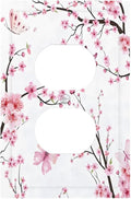 Cherry Floral Watercolor Pink Flowers Butterfly Outlet Covers 1 Gang Duplex Light Switch Cover Decorative Switch Plates Electrical Receptacle Faceplate Wall Plate for Bed Room Living Room Decor