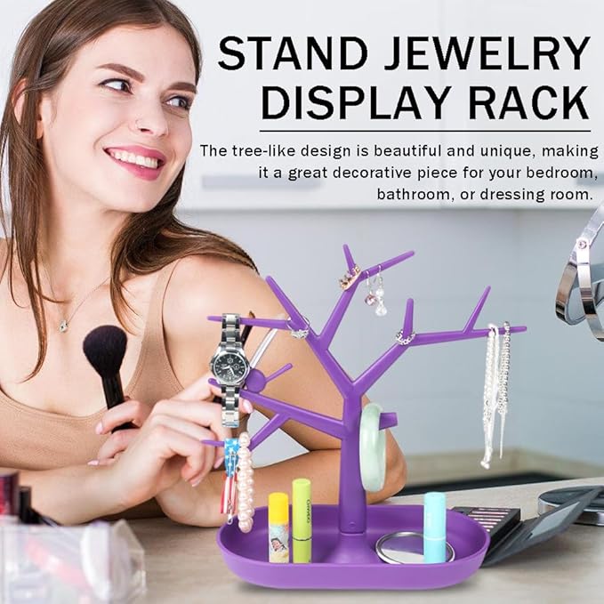 Tabletop Key Holder Stand Tree Key Rack,Stand Jewelry Display Necklace Ring Earring Holder Rack,Jewelry Organizer Tray Home Decor for Home Entryway (Purple)