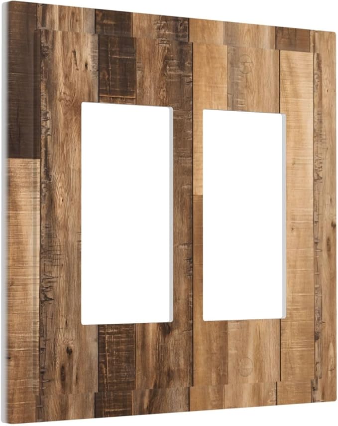 Rustic Brown Wood Splicing Vintage Dark Oak Print Decorative Outlet Covers 2 Gang Double GFCI Rocker Electrical Wall Panels Light Switch Cover Plate for Farmhouse Home Decor