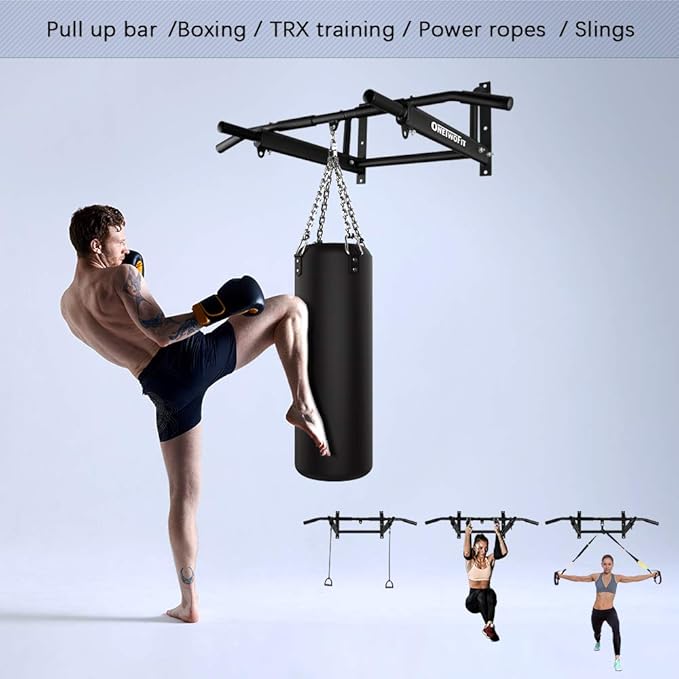 ONETWOFIT Pull Up Bar for Doorway, 440 lbs Heavy Duty Upper Body Fitness Workout Bar for Home Gym Exercise, Multi-Grip Strength Wall Mounted Door Frame Chin-Up Bar for Almost All Doors